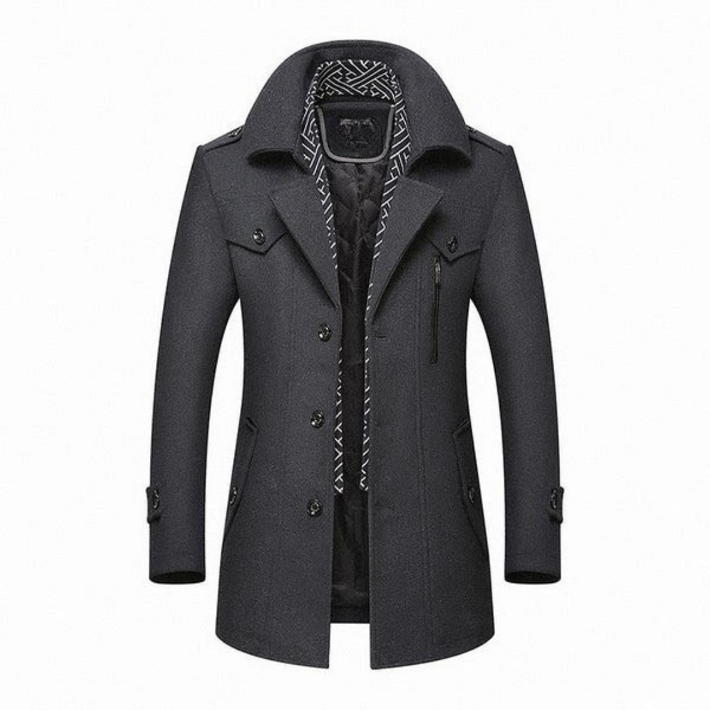 Finn Men's Wool Winter Coat – Classic Fit Tailored Longline Overcoat