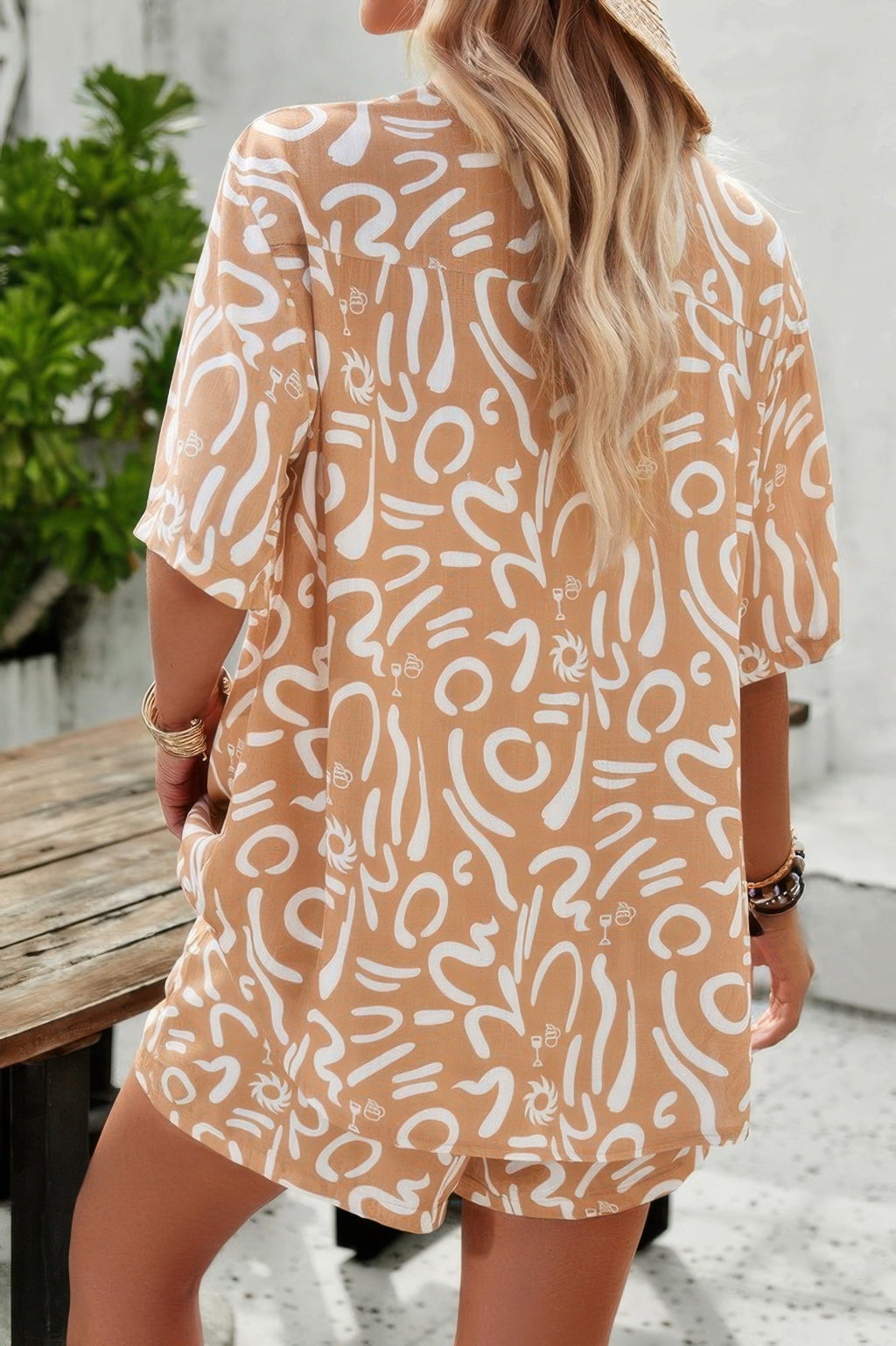 Lyra Lightweight Printed Two Piece – Elastic Waist Button Up Summer Set