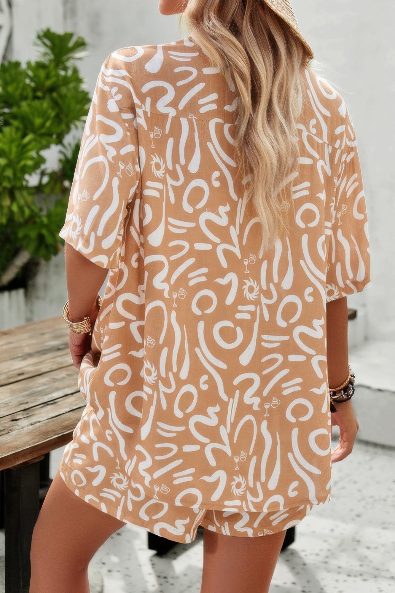 Lyra Lightweight Printed Two Piece – Elastic Waist Button Up Summer Set