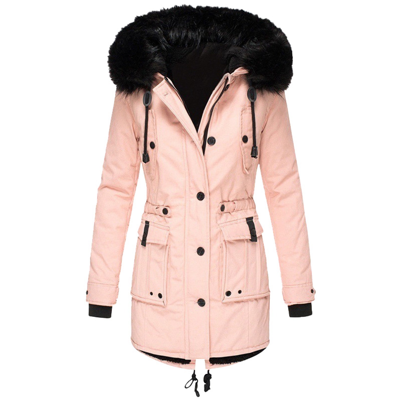 Emely Women's Hooded Winter Coat with Faux Fur Trim