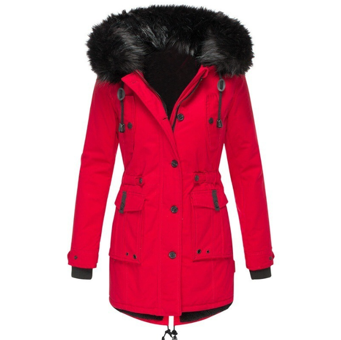 Emely Women's Hooded Winter Coat with Faux Fur Trim