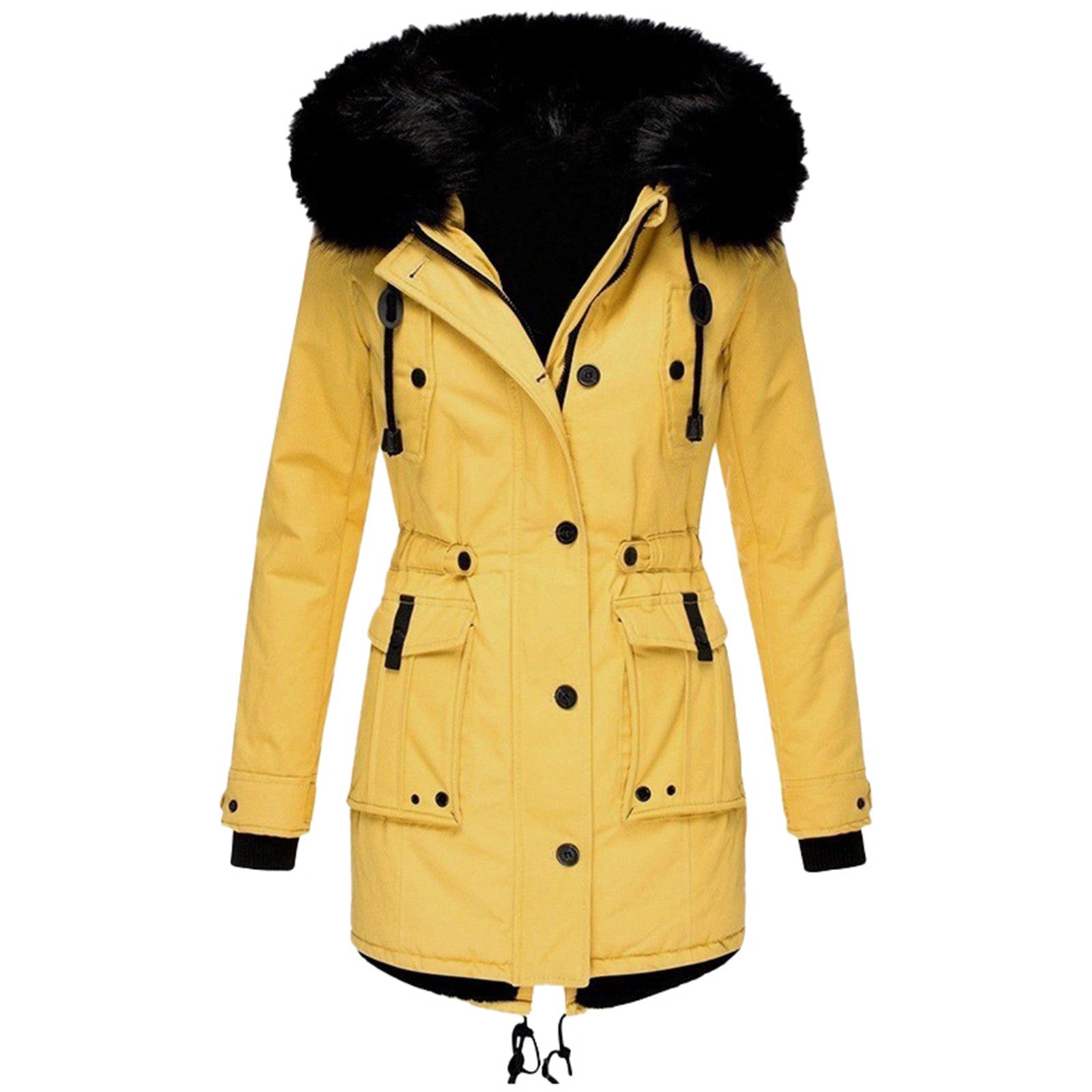 Emely Women's Hooded Winter Coat with Faux Fur Trim