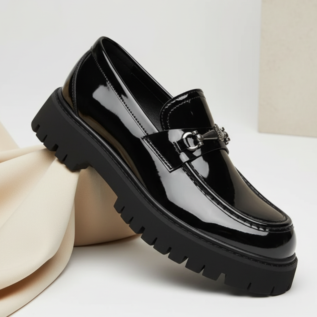 Valentino Leather Thick Sole Slip-On Loafers – Metal Detail Smart Dress Shoes