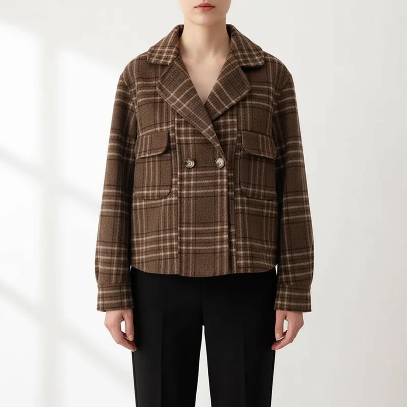 Heaven Women's Cropped Plaid Wool Jacket – Double-Sided Design