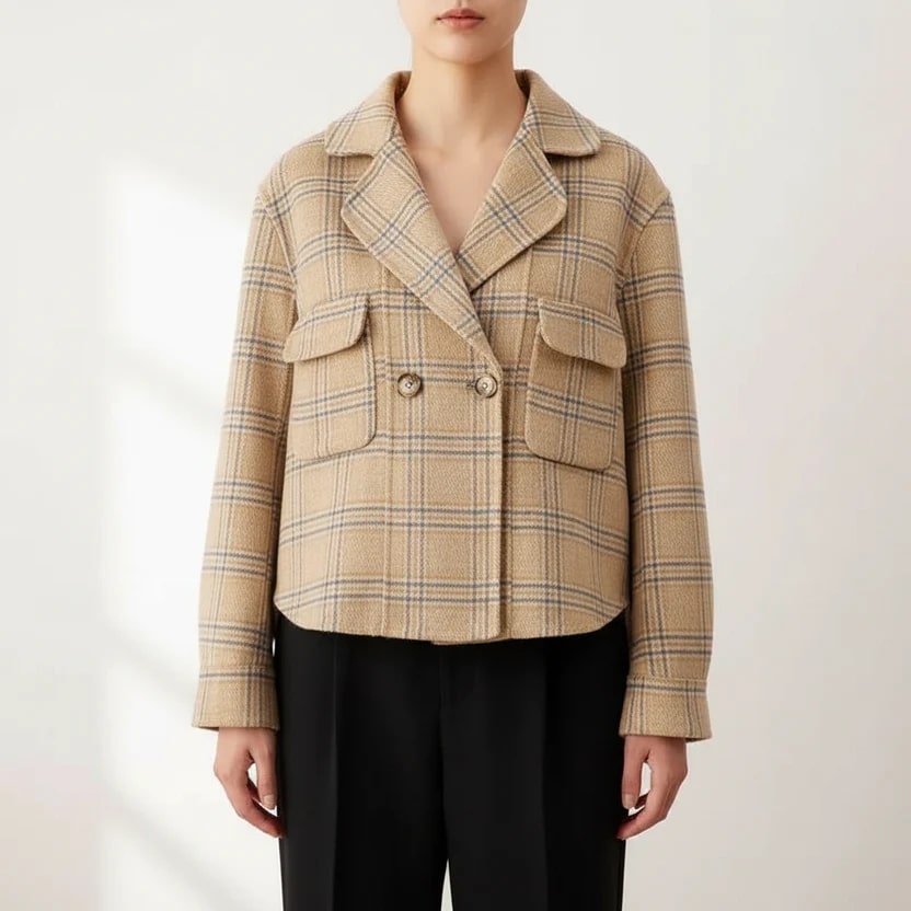 Heaven Women's Cropped Plaid Wool Jacket – Double-Sided Design
