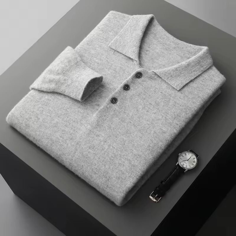 George Men's Merino Wool Button-Up Sweater Pullover