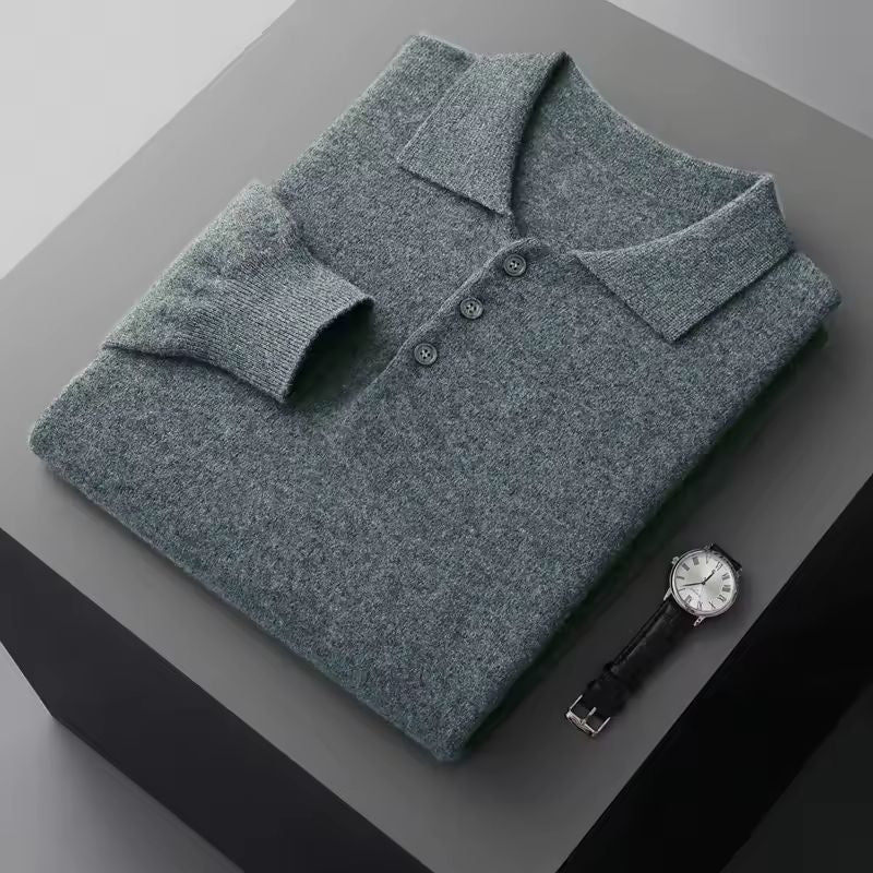 George Men's Merino Wool Button-Up Sweater Pullover
