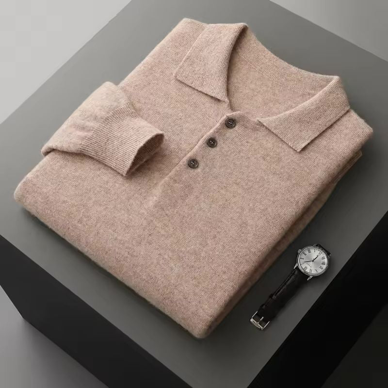 George Men's Merino Wool Button-Up Sweater Pullover