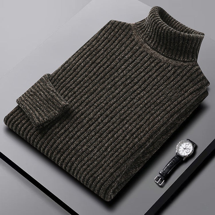 Arnelio Men's Thick Ribbed Knit Turtleneck Sweater with Structured Collar