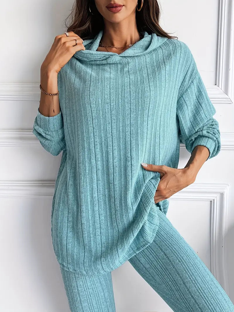 Camelia Women's Ribbed Knit Lounge Set – Soft Stretch Two-Piece Outfit