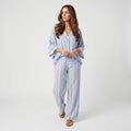 Dania Striped Woven Two-Piece Set – Batwing V-Neck Top Wide Leg Drawstring Relaxed Outfit