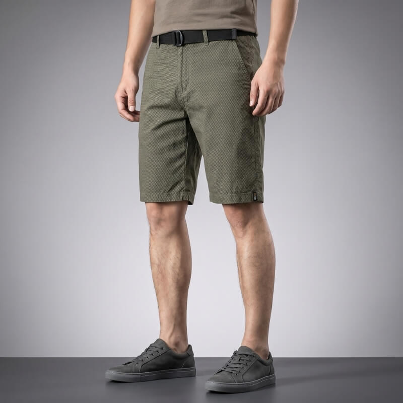 Rowan Cotton Check Shorts – Micro Checkerboard Zip Fly Relaxed Casual Summer Bottoms