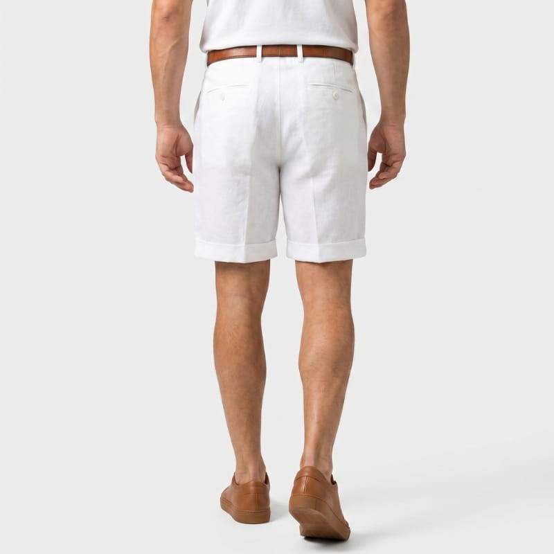 Luca Linen Pleated Shorts – Double Pleat Belt Loop Rolled Cuff Relaxed Smart Casual Bottoms
