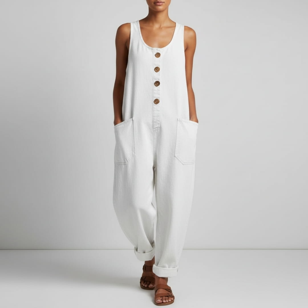 Jane Cotton Denim Wide Leg Overalls – Relaxed Adjustable Casual Jumpsuit