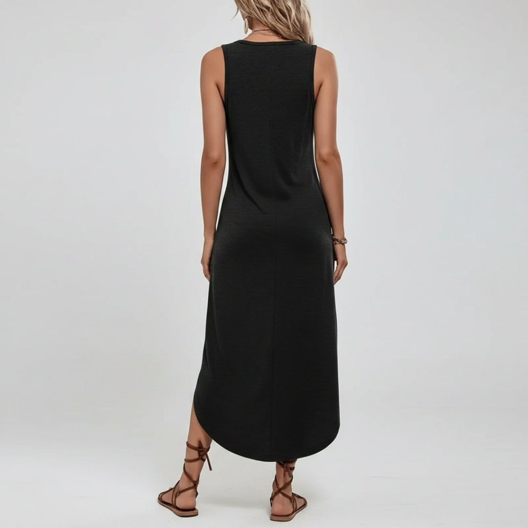 Eleanor Heart Print Sleeveless Maxi Dress – V-Neck Relaxed Summer Silhouette
