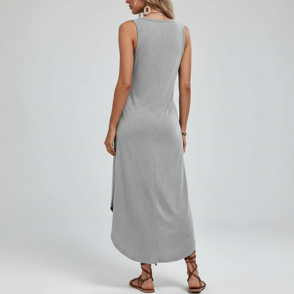 Eleanor Heart Print Sleeveless Maxi Dress – V-Neck Relaxed Summer Silhouette