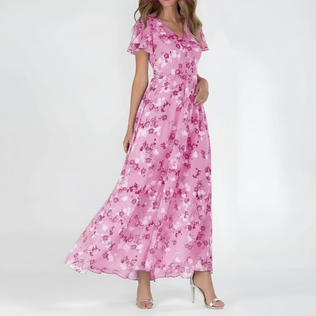 Isabella Luxe Chiffon Floral Maxi Dress – Elegant Breathable Flowy Silhouette