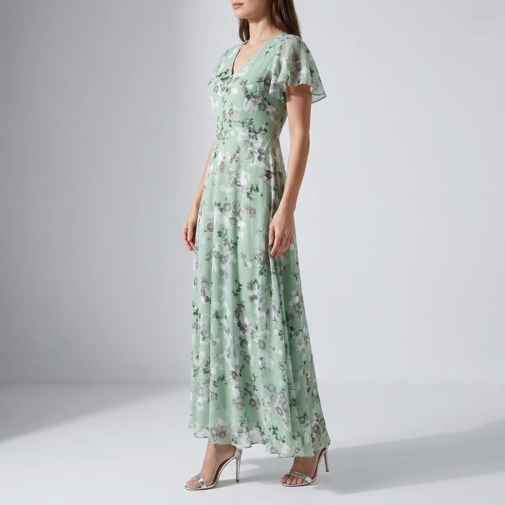 Isabella Luxe Chiffon Floral Maxi Dress – Elegant Breathable Flowy Silhouette