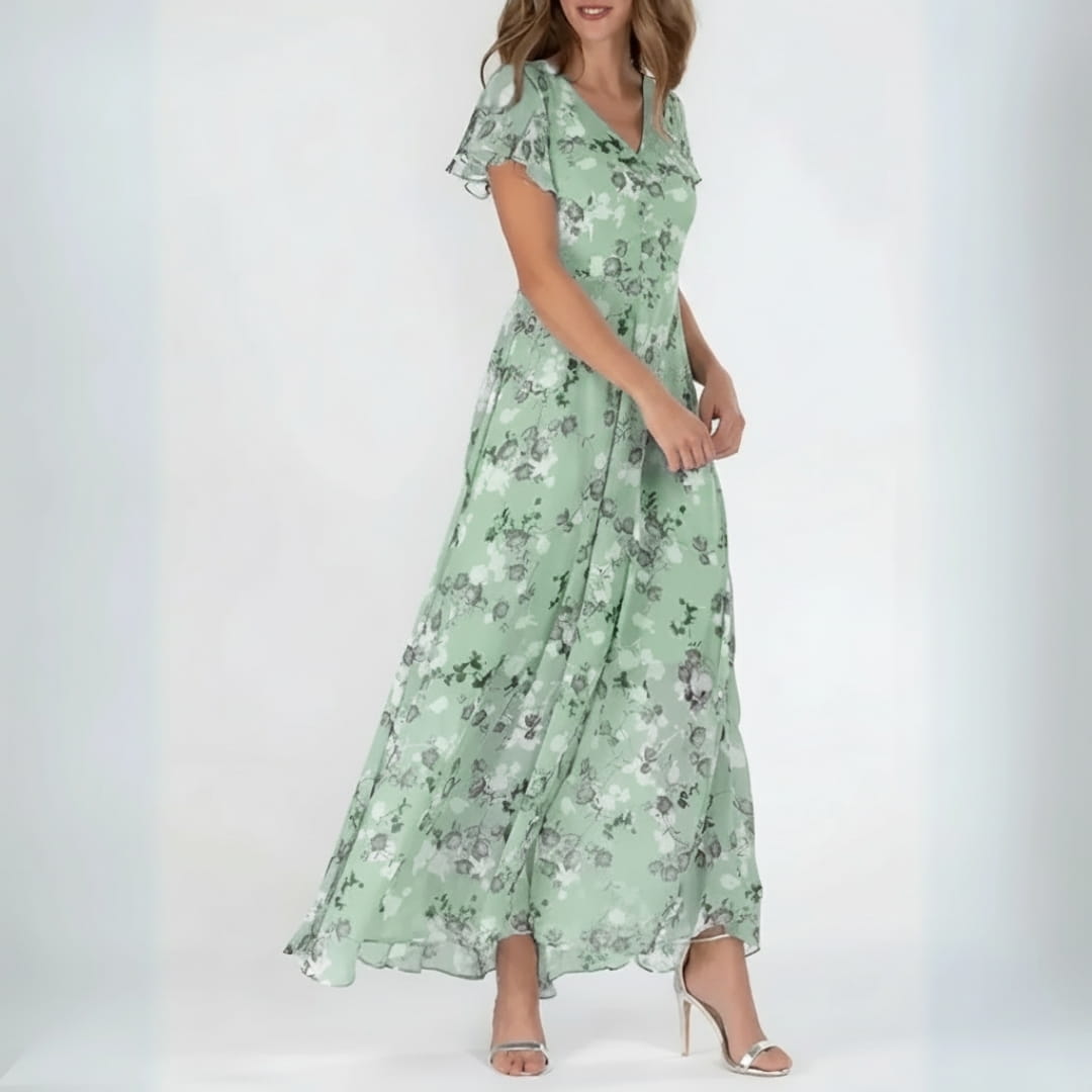 Isabella Luxe Chiffon Floral Maxi Dress – Elegant Breathable Flowy Silhouette