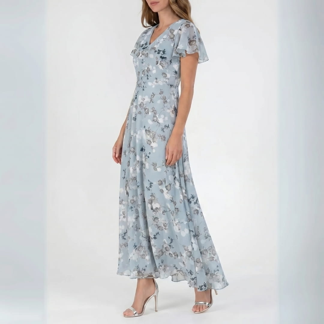 Isabella Luxe Chiffon Floral Maxi Dress – Elegant Breathable Flowy Silhouette