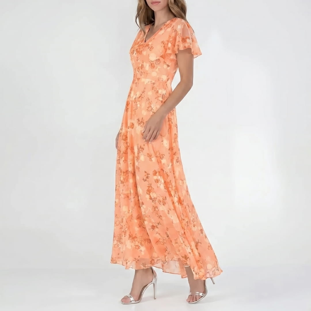 Isabella Luxe Chiffon Floral Maxi Dress – Elegant Breathable Flowy Silhouette