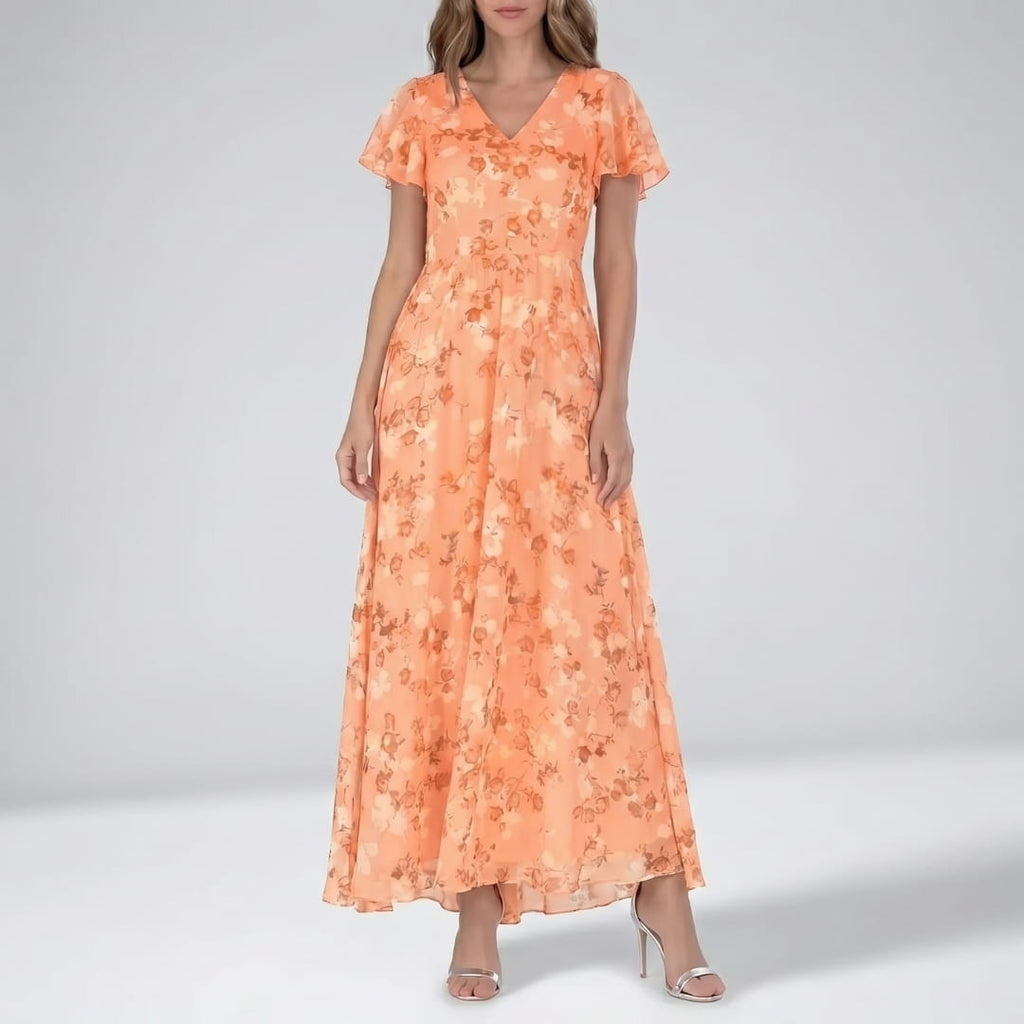 Isabella Luxe Chiffon Floral Maxi Dress – Elegant Breathable Flowy Silhouette