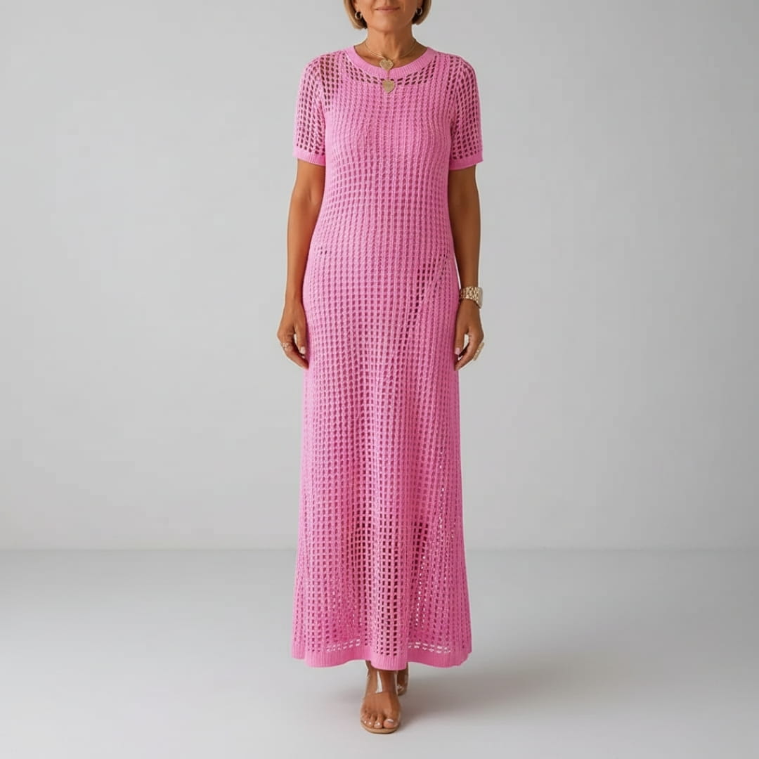 Rose Luxe Cut-Out Layered Maxi Dress – Boho Chic Breathable Two-Piece Summer Dress