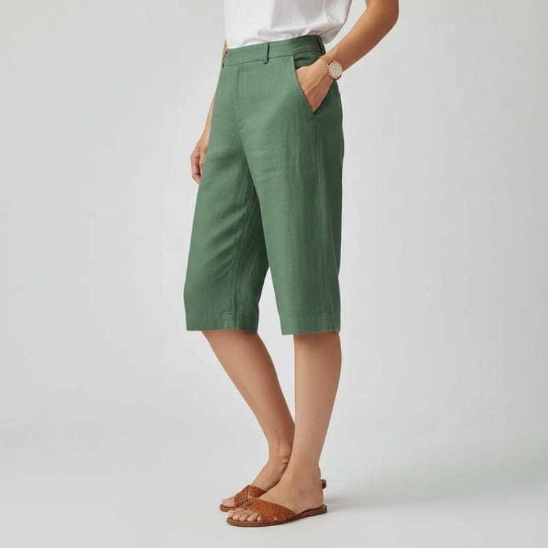 Clara Lightweight Drawstring Cotton Linen Knee-Length Casual Shorts