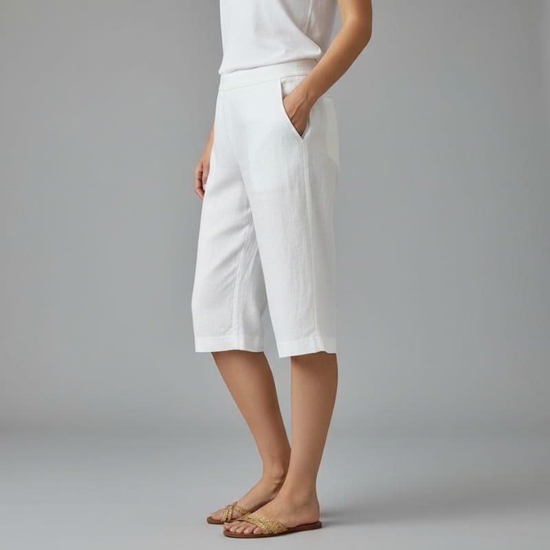 Clara Lightweight Drawstring Cotton Linen Knee-Length Casual Shorts