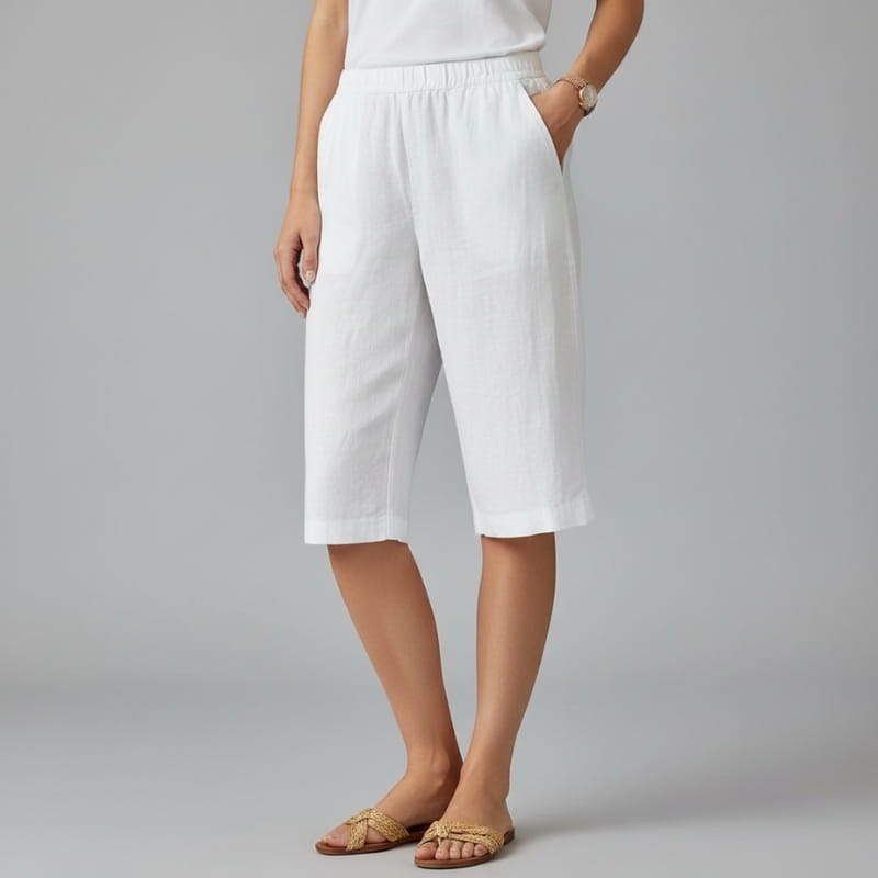Clara Lightweight Drawstring Cotton Linen Knee-Length Casual Shorts