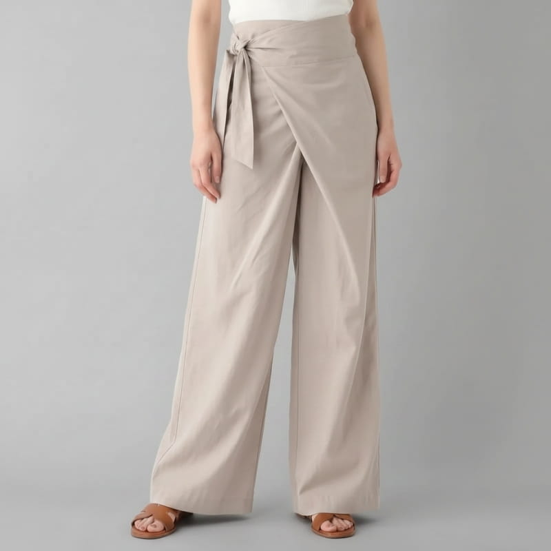 Chiara Linen Blend Wrap Waist Wide Leg Trousers – Relaxed Comfort Fit