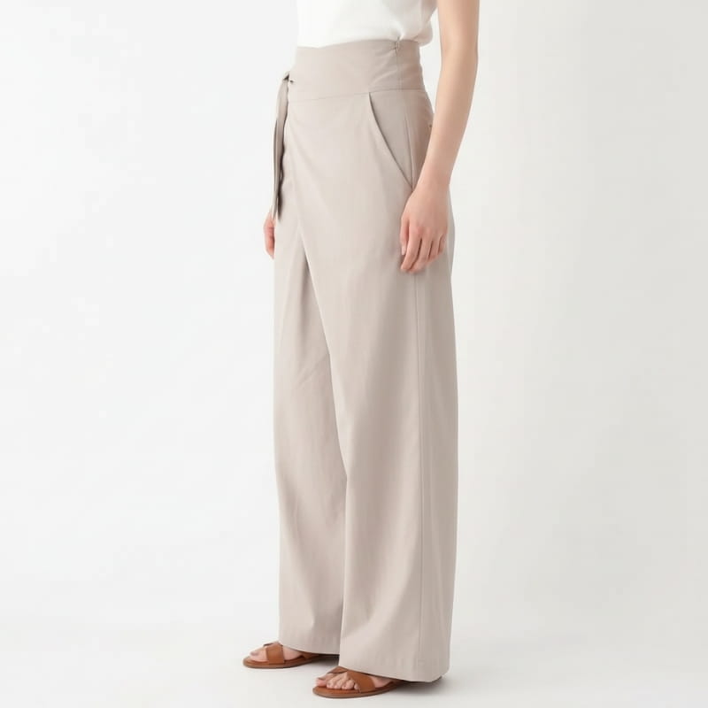 Chiara Linen Blend Wrap Waist Wide Leg Trousers – Relaxed Comfort Fit