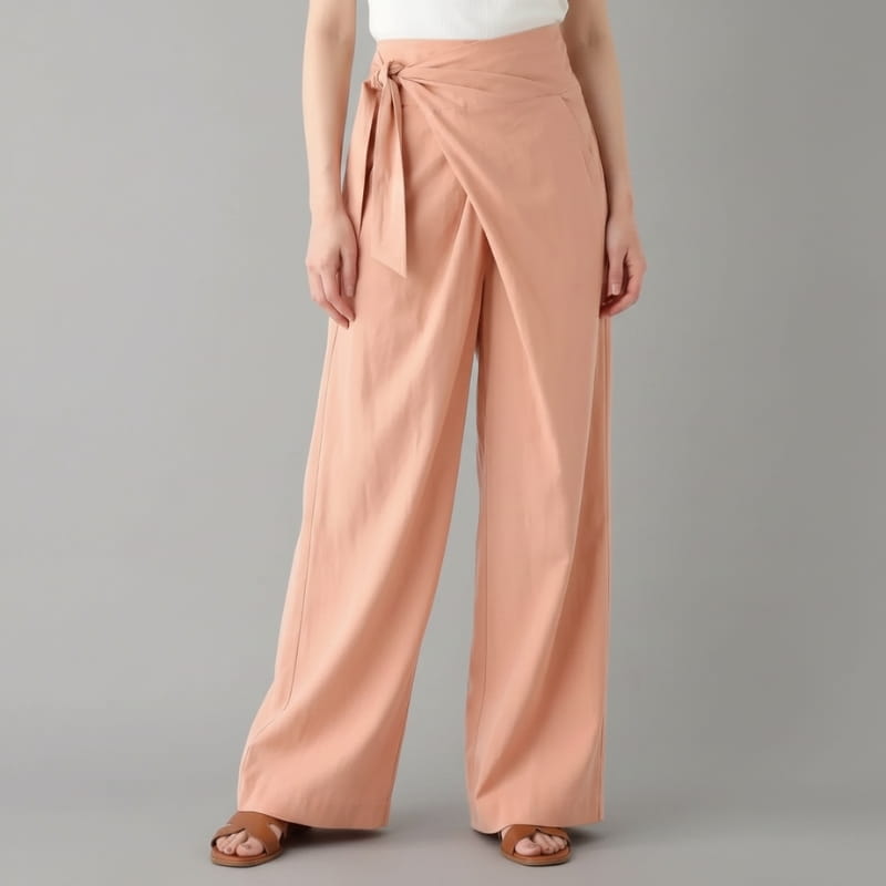 Chiara Linen Blend Wrap Waist Wide Leg Trousers – Relaxed Comfort Fit
