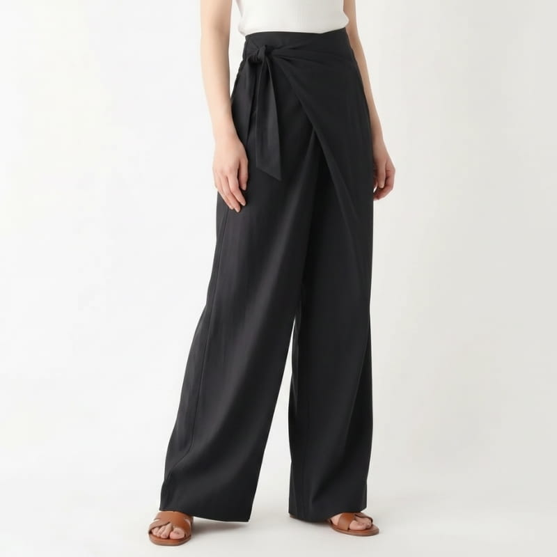 Chiara Linen Blend Wrap Waist Wide Leg Trousers – Relaxed Comfort Fit