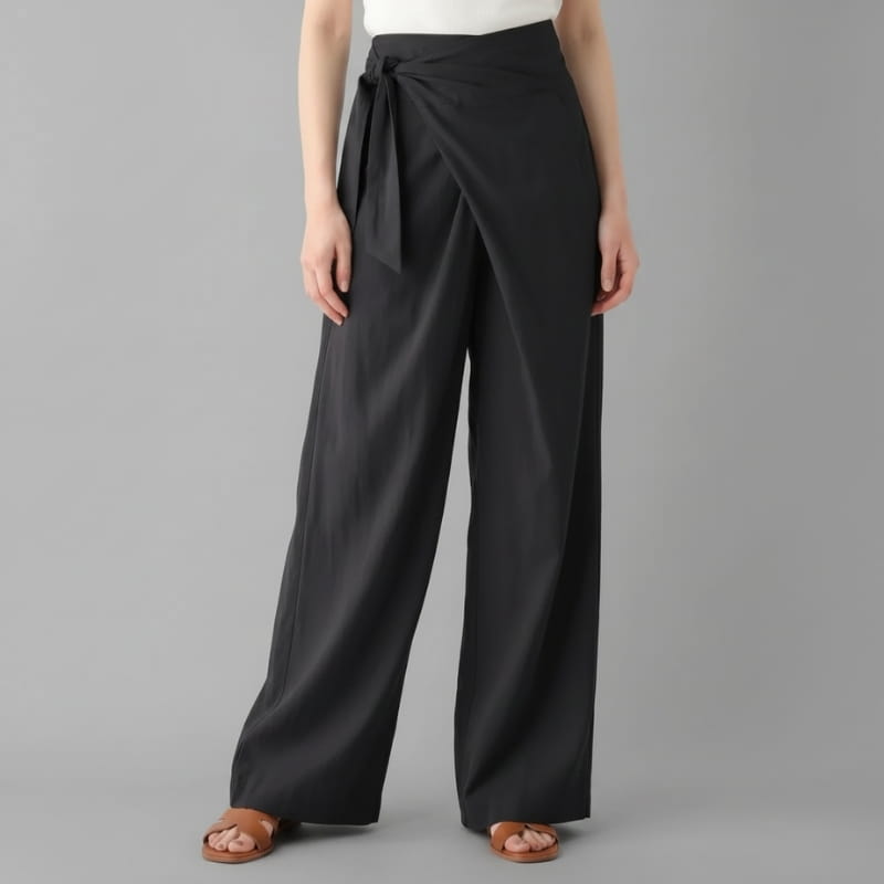 Chiara Linen Blend Wrap Waist Wide Leg Trousers – Relaxed Comfort Fit