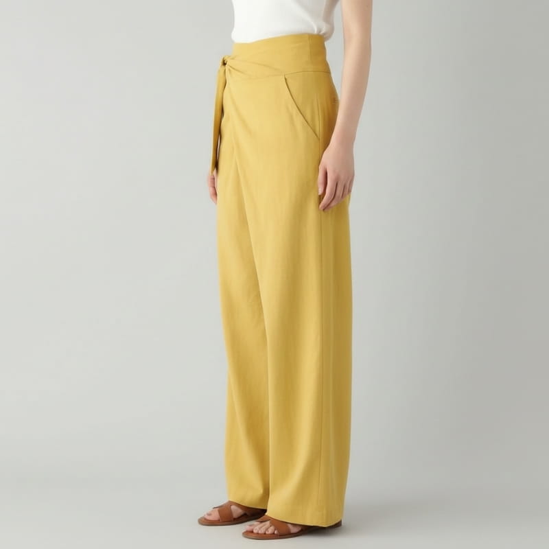 Chiara Linen Blend Wrap Waist Wide Leg Trousers – Relaxed Comfort Fit