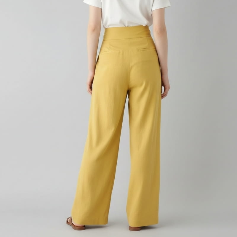 Chiara Linen Blend Wrap Waist Wide Leg Trousers – Relaxed Comfort Fit