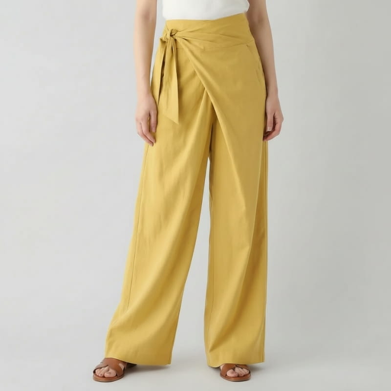 Chiara Linen Blend Wrap Waist Wide Leg Trousers – Relaxed Comfort Fit