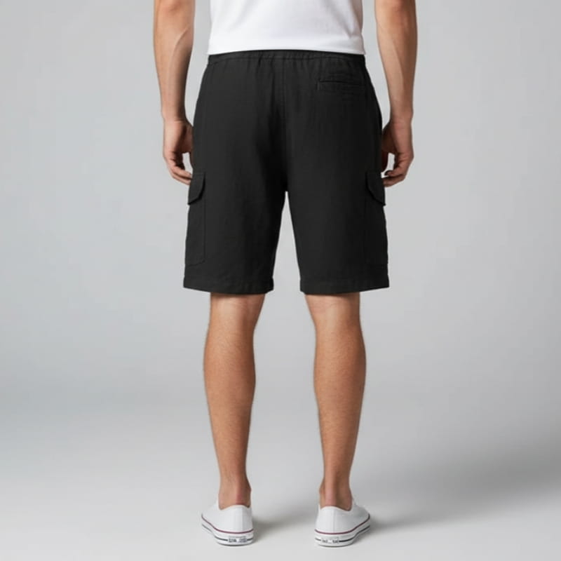 Marcus Linen Blend Bermuda Cargo Shorts – Elastic Drawstring Relaxed Utility Fit