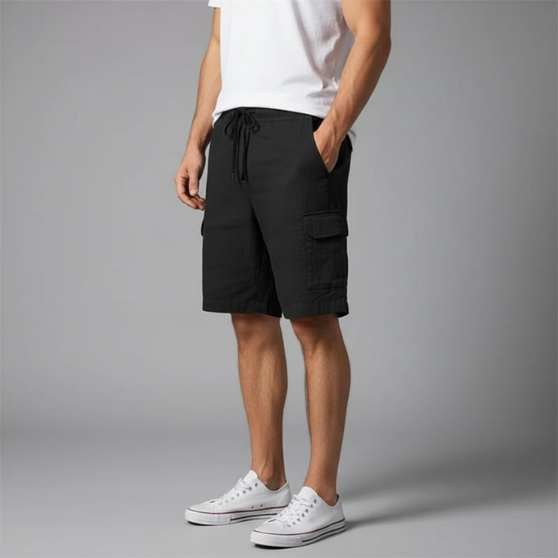 Marcus Linen Blend Bermuda Cargo Shorts – Elastic Drawstring Relaxed Utility Fit