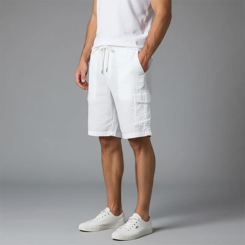 Marcus Linen Blend Bermuda Cargo Shorts – Elastic Drawstring Relaxed Utility Fit