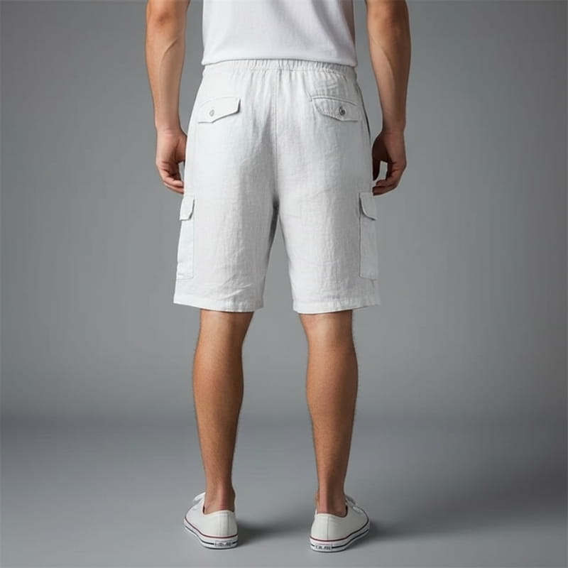 Marcus Linen Blend Bermuda Cargo Shorts – Elastic Drawstring Relaxed Utility Fit