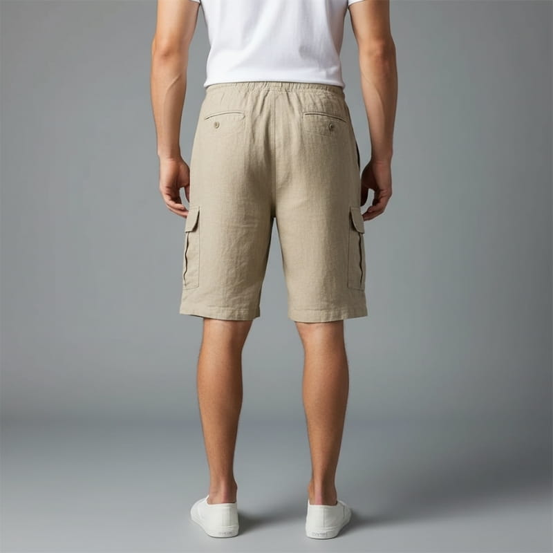 Marcus Linen Blend Bermuda Cargo Shorts – Elastic Drawstring Relaxed Utility Fit