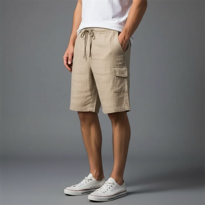 Marcus Linen Blend Bermuda Cargo Shorts – Elastic Drawstring Relaxed Utility Fit
