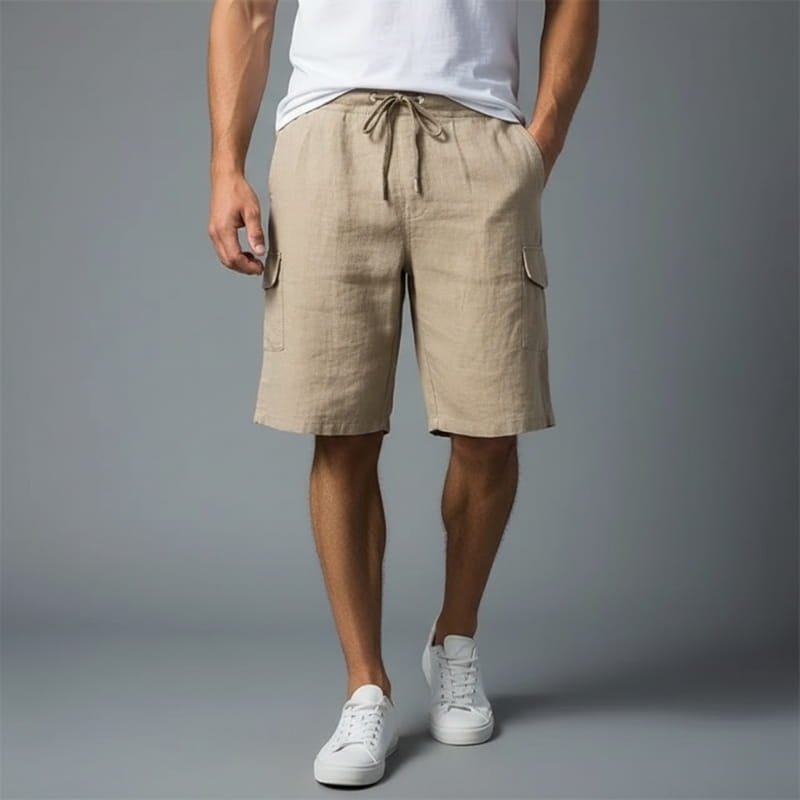 Marcus Linen Blend Bermuda Cargo Shorts – Elastic Drawstring Relaxed Utility Fit