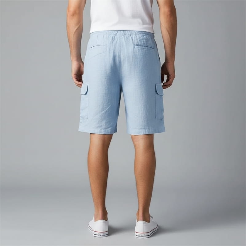 Marcus Linen Blend Bermuda Cargo Shorts – Elastic Drawstring Relaxed Utility Fit