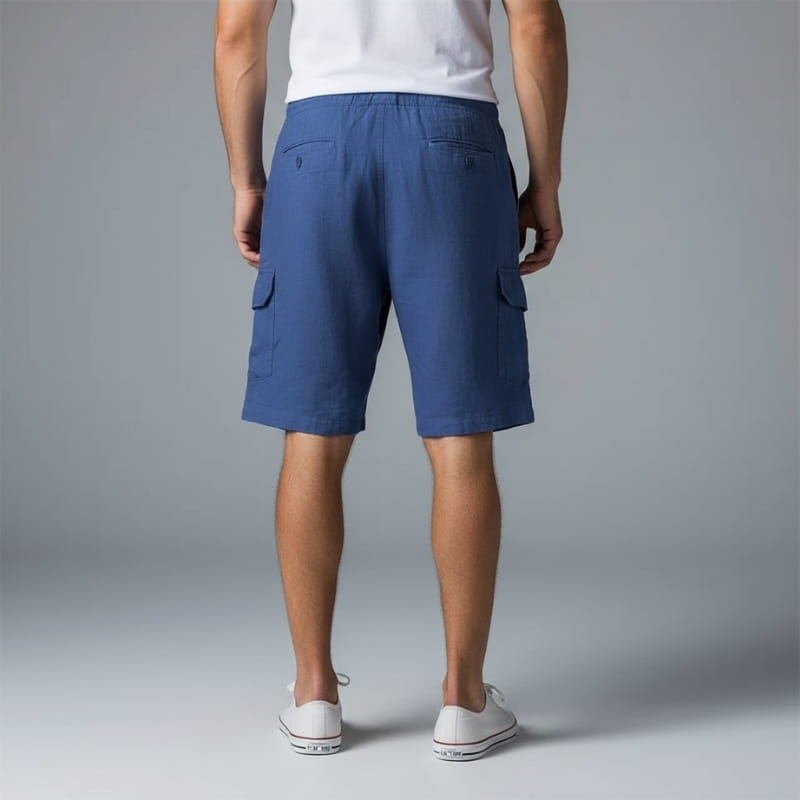 Marcus Linen Blend Bermuda Cargo Shorts – Elastic Drawstring Relaxed Utility Fit