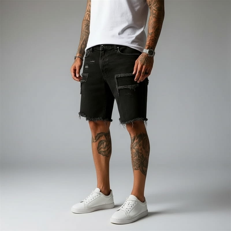 Orion Vintage Distressed Stretch Denim Shorts – Ripped Casual Summer Fit