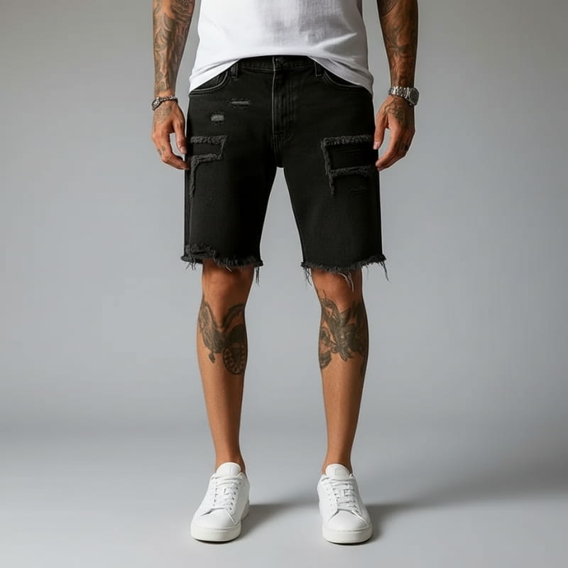 Orion Vintage Distressed Stretch Denim Shorts – Ripped Casual Summer Fit