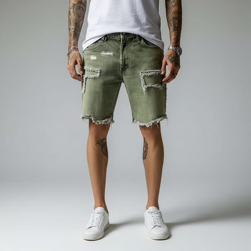Orion Vintage Distressed Stretch Denim Shorts – Ripped Casual Summer Fit